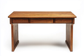 Wooden desk isolated on white background.