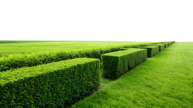 Lush green hedges lined up in a vast field