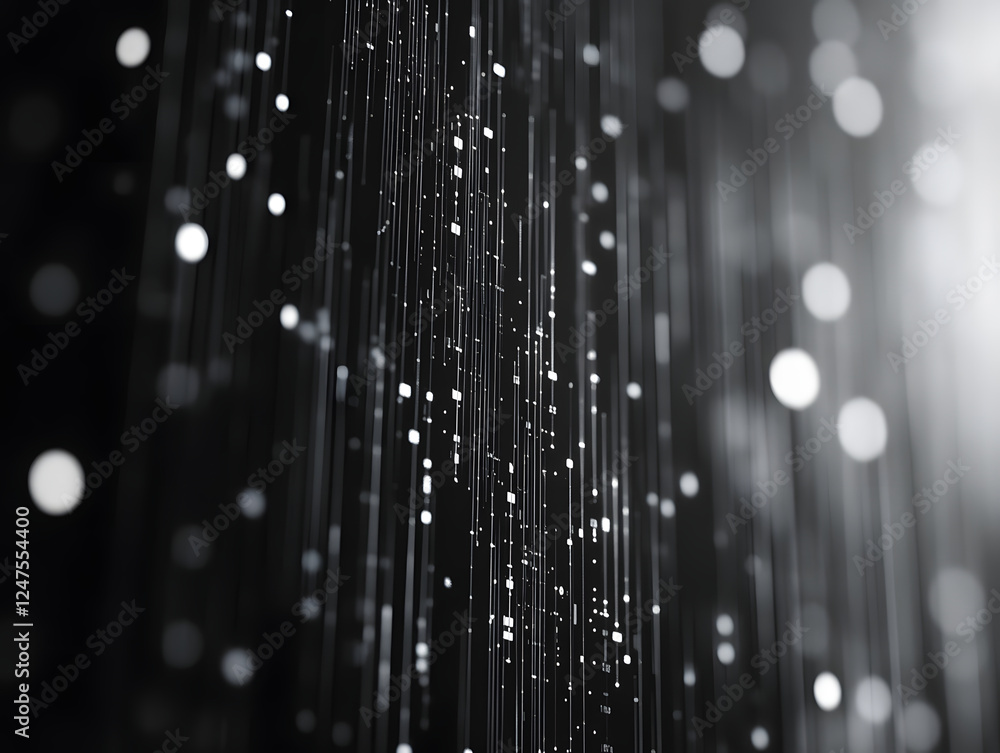Poster captivating abstract visuals of light particles against a dark background expressing depth