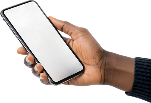 Hand holding a smartphone in a casual setting