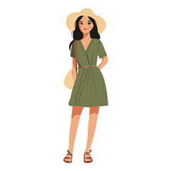 Kazakh Women's Summer Attire | Cultural Fashion Vector Illustration & Design
