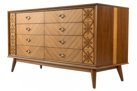 Stylish wooden dresser featuring geometric design