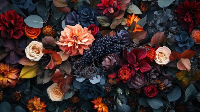 autumnal floral arrangement dark moody tones