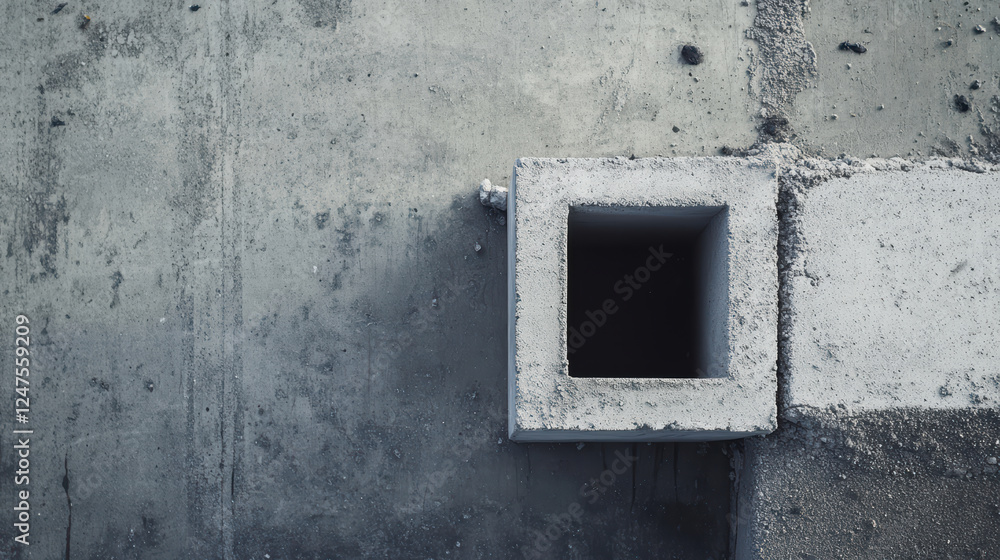 Poster cement block embedded in concrete wall, showcasing industrial construction elements and textures. im