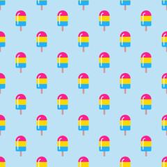 LGBTQIA+ Pride Pansexual Pride Flag Pattern, high quality seamless popsicle pattern in the pan pride flag colors, simple repeating design suitable for both print and digital projects, 3600x3600 px
