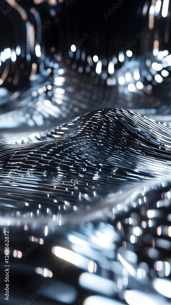 Poster waves of light: a stunning exploration of flowing metallic patterns reflecting motion and texture