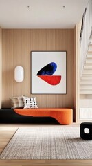Modern Interior Design, Featuring Abstract Artwork And Colorful Sofa, Creating A Chic And Inviting Living Space