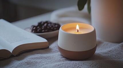 Cozy Reading Nook with Candlelight and Open Book for Relaxation