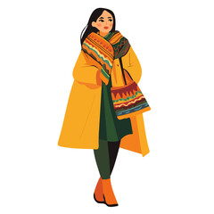 Fototapeta premium Mexico Woman Winter Clothes and Style – Cozy Winter Outfits, Mexico Winter Fashion, Warm Winter Clothing for Women, Mexico Winter Wardrobe 
