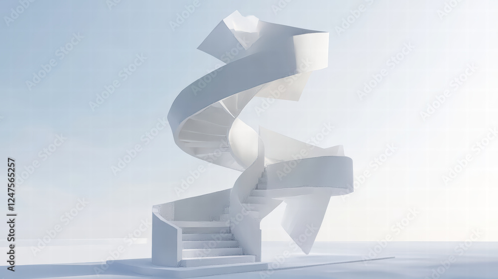Poster artistic interpretation of spiral staircase structure, showcasing modern design with smooth curves a