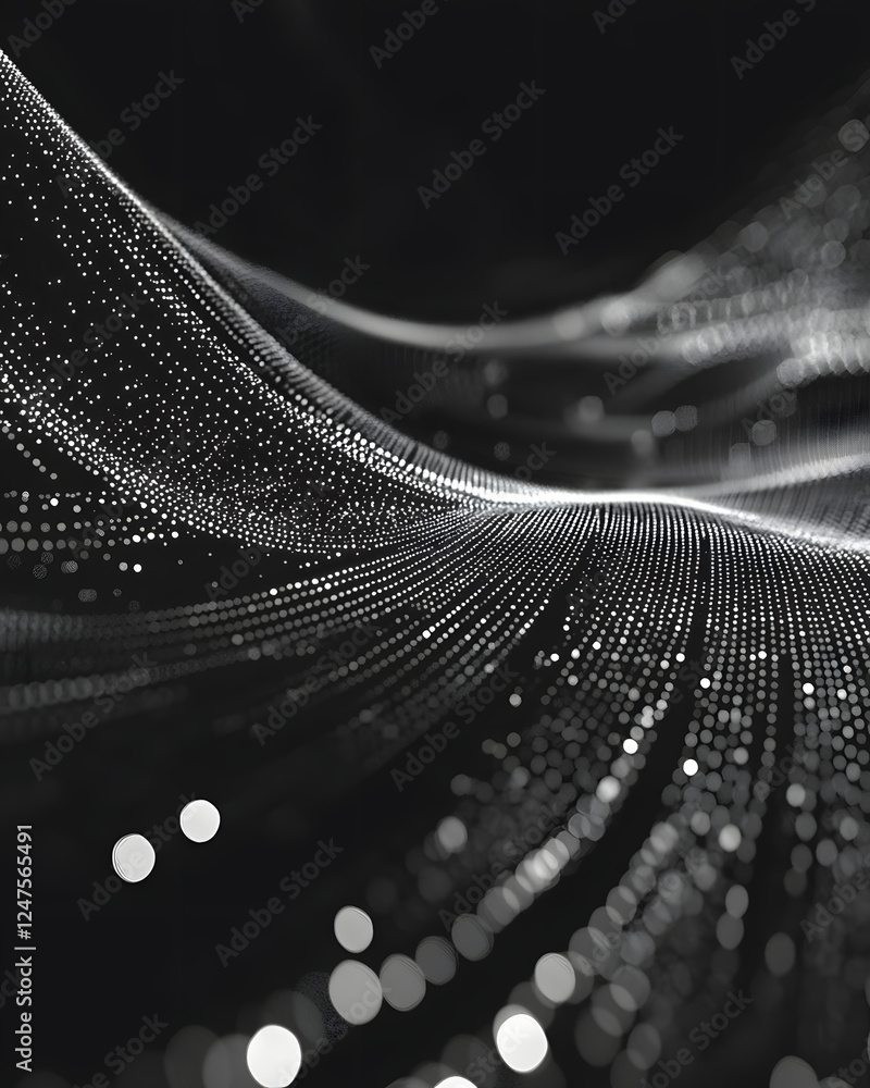 Poster abstract digital waves of light: a visual journey through black and white patterns