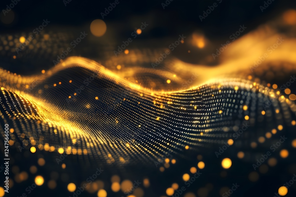 Aufkleber golden waves: a captivating digital representation of light and movement in an ethereal space