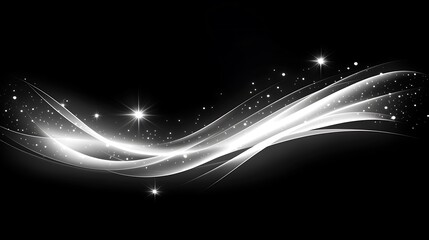 Silver light waves, dark background, sparkle
