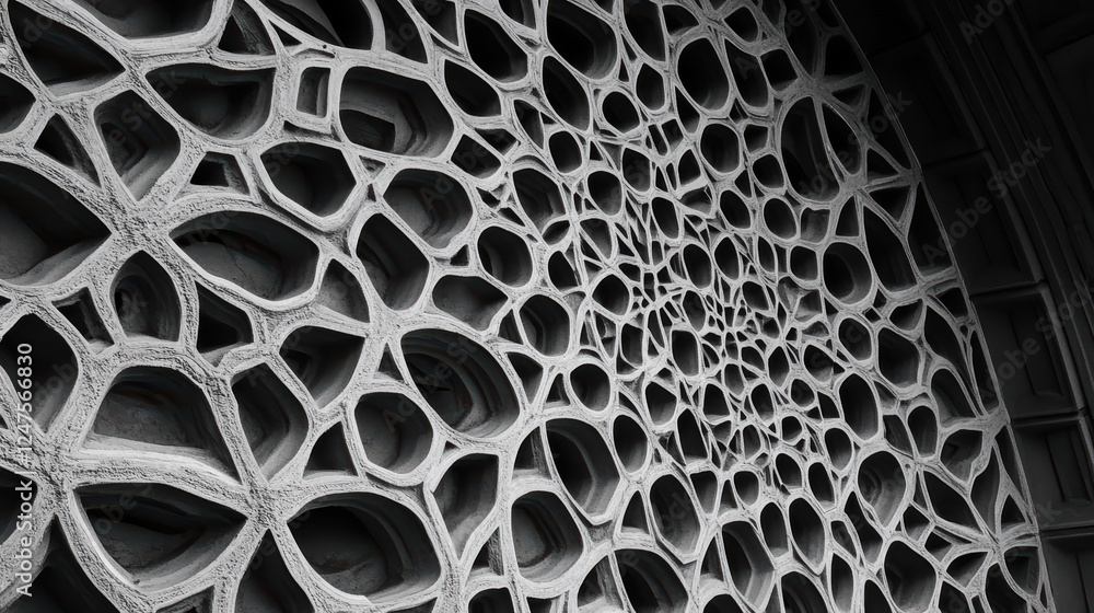 Poster intricate structural facade with detailed patterns and textures, showcasing unique architectural des