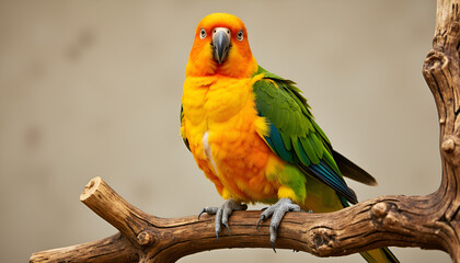 Obraz premium Colorful parrot perched on branch, Parrot on Perch, Pet Day