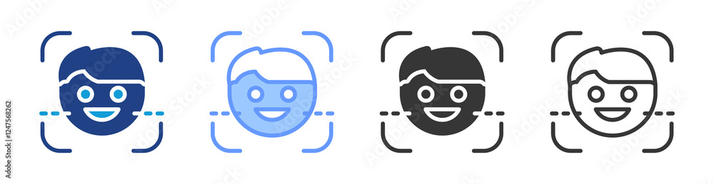 Poster Facial Recognition icon set multiple style collection