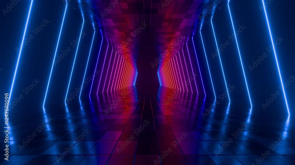 Poster 3d loop animation, abstract futuristic environment background with colorful glowing neon lights, 4k 