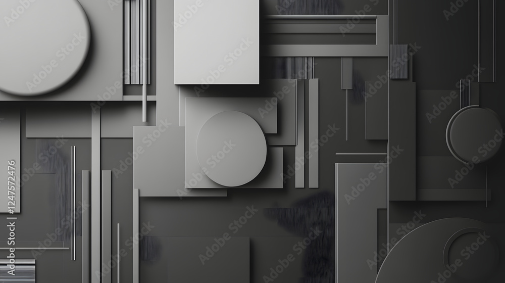 Poster a captivating exploration of abstract geometric forms in monochrome design