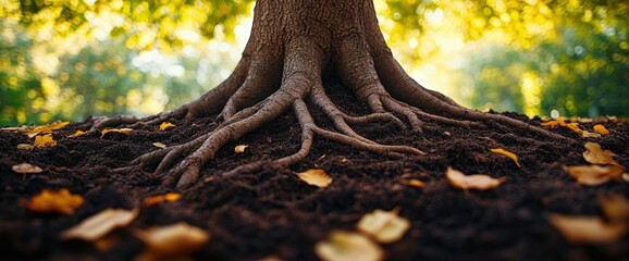 Obraz premium Close Up Of Tree Roots In Autumn Soil
