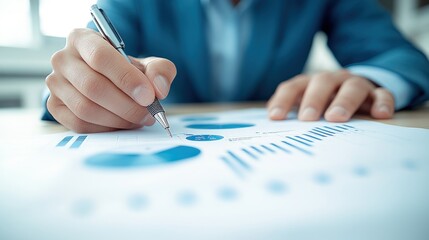 Businessman Analyzing Financial Charts and Graphs