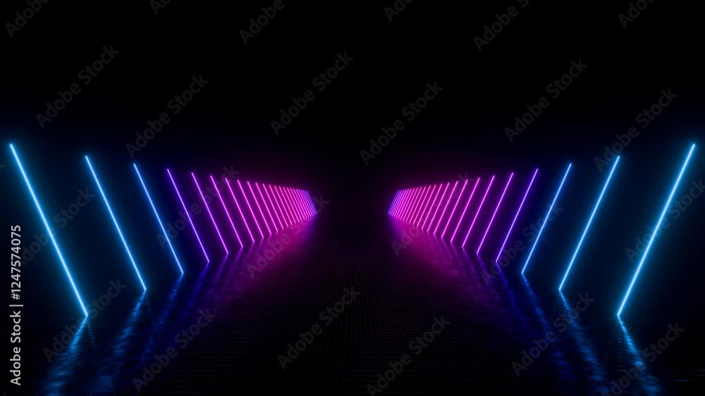 Canvas Prints 3d loop animation, abstract futuristic background with colorful glowing neon lights, 4k seamless