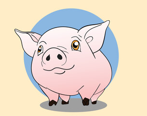 Adorable cartoon pig with blue background
