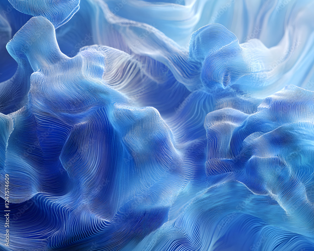 Poster textured waves of blue: a subtle journey through abstract motion and fluidity