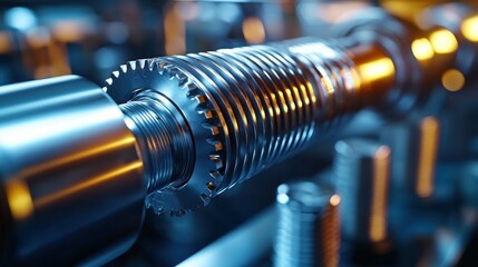 Close-up metallic gear mechanism, industrial setting