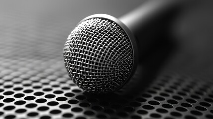 Close-up microphone stage performance, dark background, music event