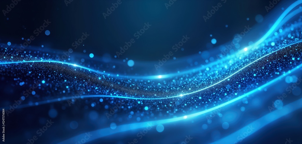 Poster abstract blue dynamic tech background with glowing curved lines, light effects. futuristic, vibrant 