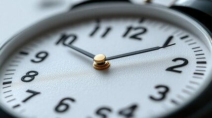 Close-up of alarm clock showing time, white background