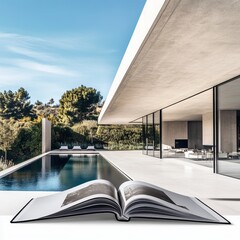 A Magazine Spread Illustrating a Contemporary Concrete House Fitted with a Pool