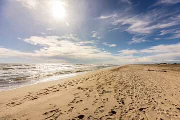 Seaside beach landscape view at Espiguette, Camargue, france in early spring