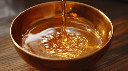 Golden Liquid Pouring into a Bowl: A Study in Texture and Light