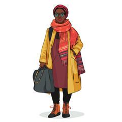 Senegal Woman Winter Clothes Vector Illustration | Elegant and Cozy Seasonal Fashion Artwork  

