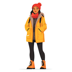 Seychelles Woman Winter Clothes Vector Illustration | Elegant and Cozy Cold-Weather Fashion Artwork  
