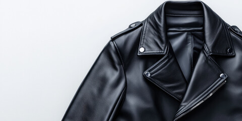 A close-up of the fashion detail of the leather jacket. Outerwear made of natural or artificial eco leather. 