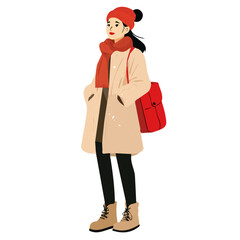 Singapore Woman Winter Clothes Vector Illustration | Stylish and Cozy Seasonal Fashion Artwork  
