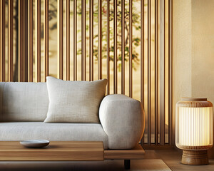 Modern Minimalist Living Room Design Featuring Natural Wood Accents and Soft Textures