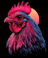 Portrait of a Red Cockerel Rooster on a Farm Isolated with White Feathers and Sharp Beak