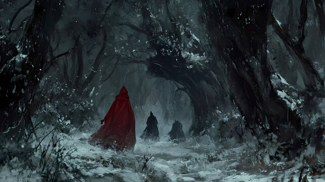 Dark and twisted fairy tale scenes with a humorous edge, lowbrow art, reimagining classic stories in a new light. Fairy Tale Reimagining. Illustration