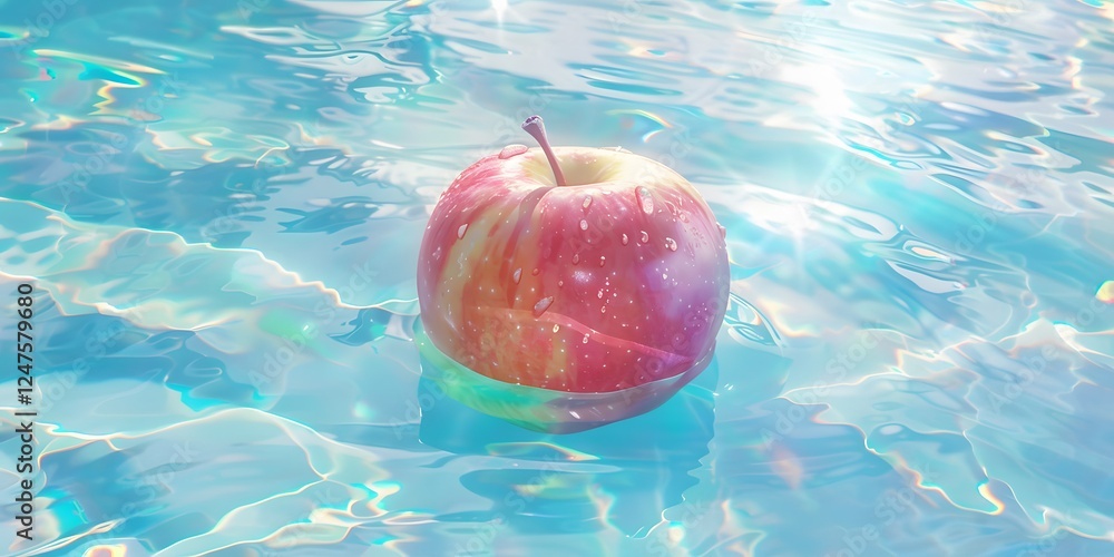 Poster glorious apple floating in a sparkling pool of crystal-clear waters