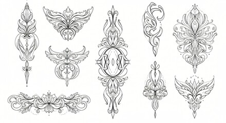 Unique line art designs with intricate patterns for tattoos or logos