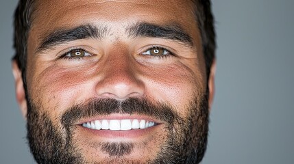 Fototapeta premium Smiling man portrait, grey background, headshot