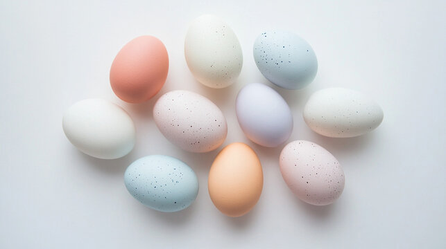 Pastel-colored Easter eggs arranged in soft light, symbolizing springtime celebrations and holiday traditions