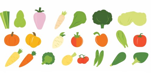  fresh vegetables on white background, ideal for healthy eating, cooking, and nutrition-themed designs