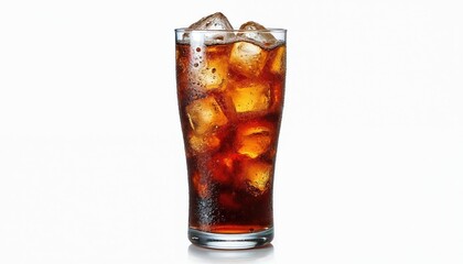 Tall glass filled with ice-cold soda. Refreshing drink, ready to serve. Perfect refreshment for hot day. Isolated on white background for easy use in design advertisement. Drink isolated on