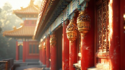 Fototapeta premium The Forbidden City Red Wall Golden Lantern