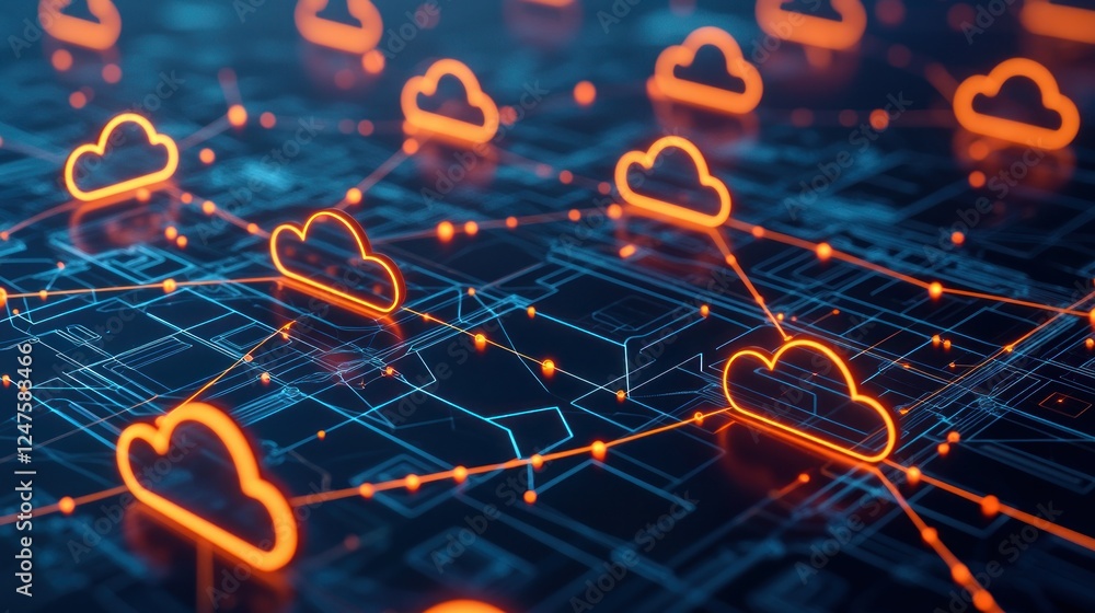 Aufkleber cloud computing network, digital infrastructure, data flow