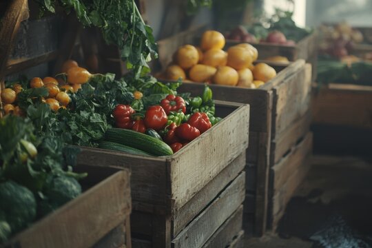 Vibrant selection of fresh fruits and vegetables at a local organic market.